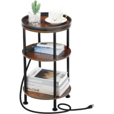 Small Round Side Table with Charging Station for Narrow and Small Space, 3 Tier Sofa Next to Table with USB Ports and Sockets, Coffee Table for Living Room,