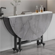 YCNLYSSR 130 cm, Klapp-Küchentisch mit Rädern, mit drehbarem Esstischtablett, runder Klapp-Küchentisch mit 6 Rädern, für kleine Räume