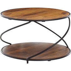 FineBuy Sheesham Coffee Table 58 x 58 x 35 cm Solid Wood/Metal Sofa Table Round Design Living Room Table Coffee Table Solid Small Table Side Table Living Room Modern with Storage Space