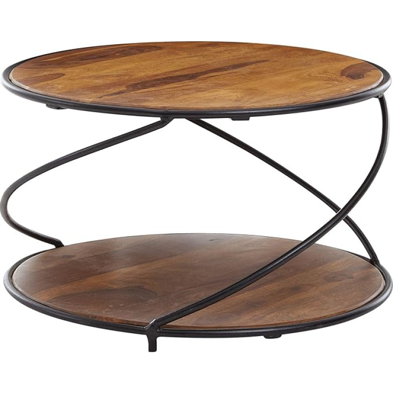 FineBuy Sheesham Coffee Table 58 x 58 x 35 cm Solid Wood/Metal Sofa Table Round Design Living Room Table Coffee Table Solid Small Table Side Table Living Room Modern with Storage Space