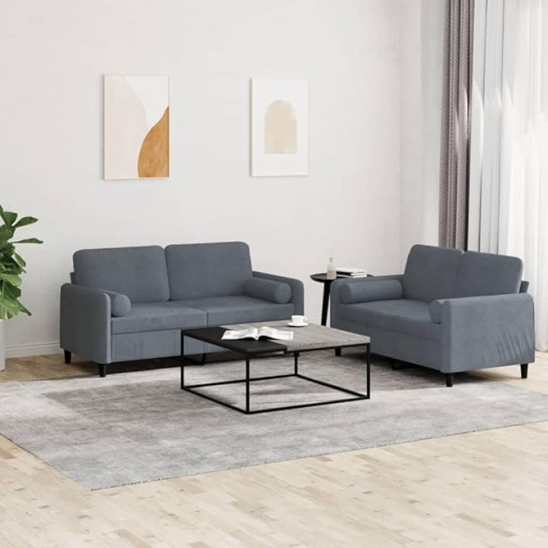 qohoio 3201995 2-Piece Sofa Set with Cushion Sofa Living Room Sofa Set Sofas for Living Room Dark Grey Velvet