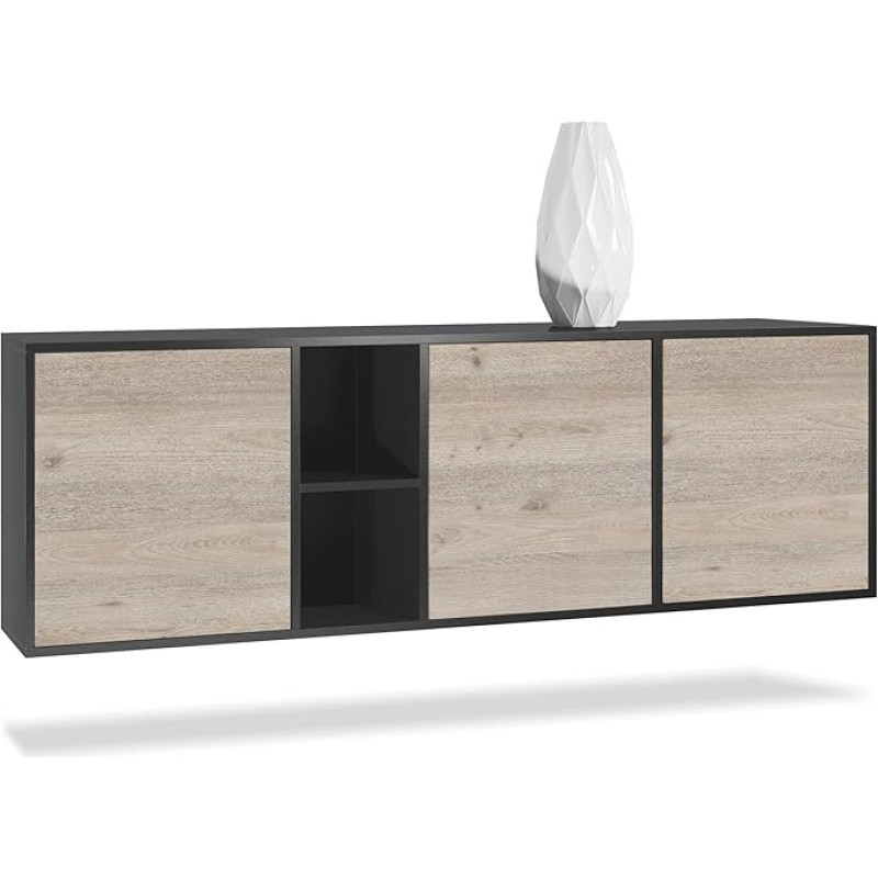 Vladon Cuba Chest of Drawers, Made in Germany, Matte Black / Nordic Oak, Modern Sideboard for Your Living Area, (W x H x D) 182 x 53 x 35 cm