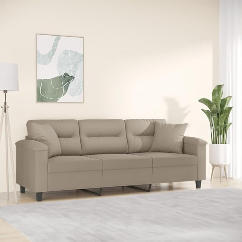 LAPOOH 3200977 3-Seater Sofa with Cushion Taupe 180 cm Microfibre Fabric, Lounge Sofa, Sofas & Couches, Relax Sofa, Couch for Living Room, Couch with Sleep Function