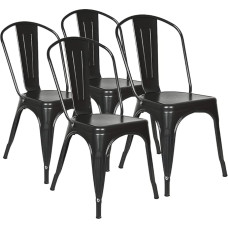 Set of 4 Stackable Dining Chairs Metal Industrial Style Vintage Suitable for Indoor Outdoor Garden Chair 85x45x45cm