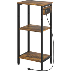 Asgolion Tall Side Table with Charging Station, Slim 3 Tier Tall Bedside Table with Storage, Slim Side Table with USB Ports and Outputs for Bedroom, Living Room, Office