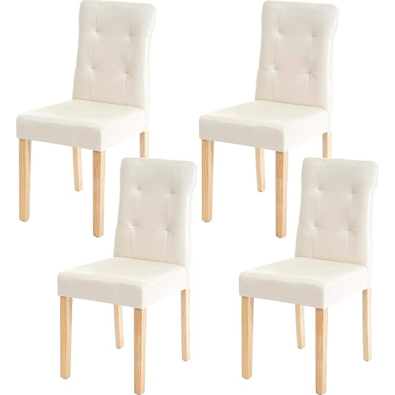 HWC-E58 Dining Room Chairs, MVG Certified, Faux Leather, Cream, Light Legs, Set of 4