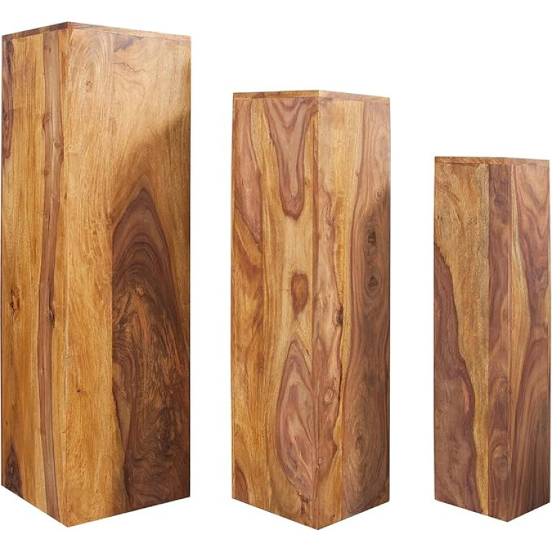 invicta INTERIOR Makassar Design Side Table Column Set of 3 80 cm / 70 cm / 60 cm High Sheesham Stone Finish Side Tables