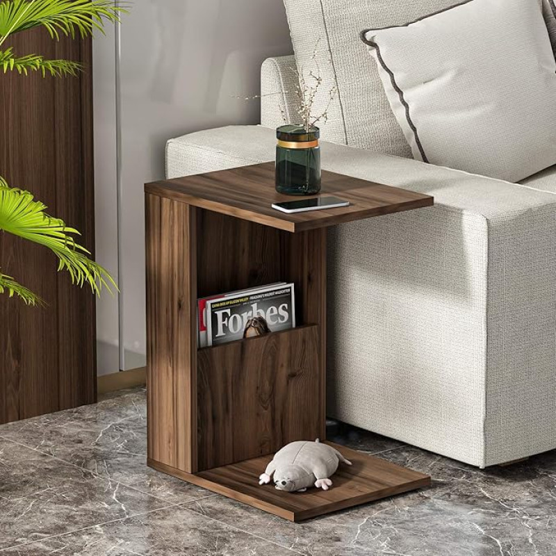 Homidea Bono Side Table, Modern Coffee Table on Wheels in a Trendy Design with Shelf