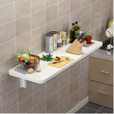 Wall Mounted Compact Floating Desk Wooden Kitchen Dining Table Space Saving Foldable Laundry Rack with Heavy Duty Brackets (Size:110x30cm, Color:A)