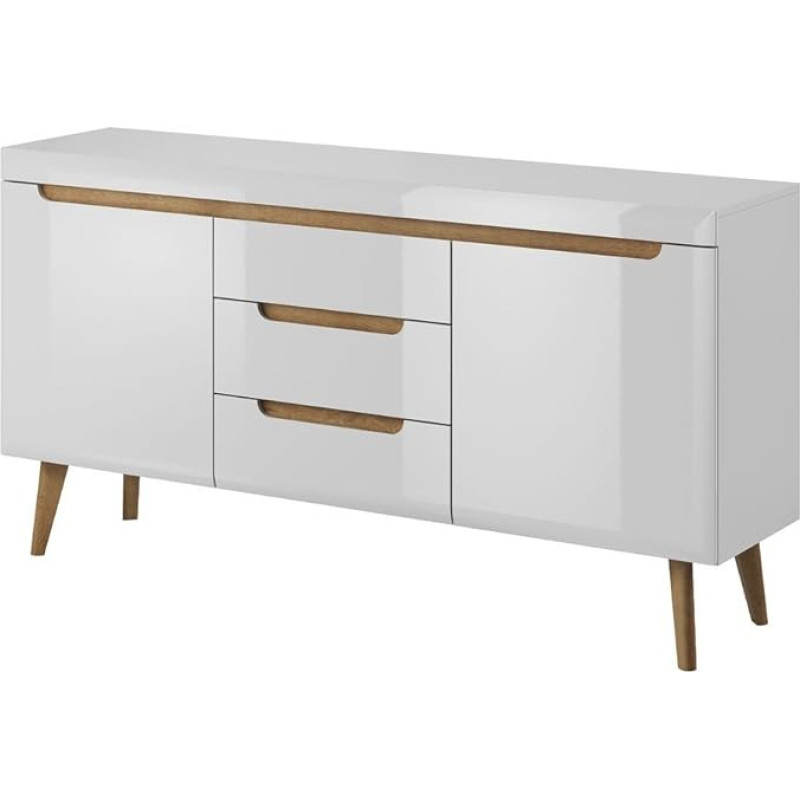 Furniture24 Nordi Chest of Drawers Sideboard in Scandinavian Style (White/White High Gloss)