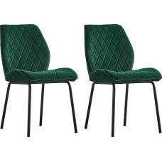 JaHECOME Set of 2 Dining Chairs, Armchairs, Velvet Living Room Chairs, Multicoloured Selection, Retro Design with Padded Seat Backrest and Black Metal Legs for Bedroom, Dining Room (2, Green)