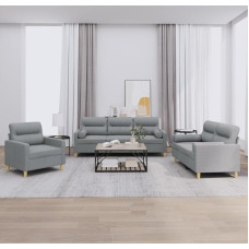 Brokky 3-TLG. Sofagarnitur mit Kissen Sofa Wohnzimmer Sitzgruppe Wohnzimmer Sofa Set Sofas FüR Wohnzimmer Hellgrau Stoff / 3201552