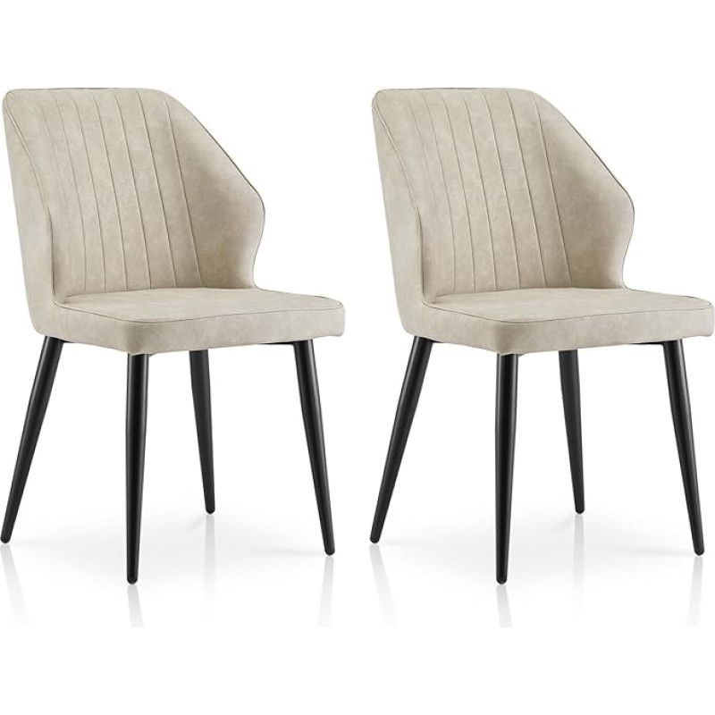 TUKAILAi Dining Room Chairs Set of 2 Beige Faux Leather Kitchen Chairs Lounge Reception Chairs with Ergonomic Backrest and Metal Legs, Padded Tub Chairs for Home, Living Room, Office