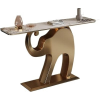 Vickyliou Entrance Table， Moderner Konsolentisch mit Kunstmarmorplatte und goldenem Fuß for Flur und Wohnzimmer,Console Table with Storage(L)