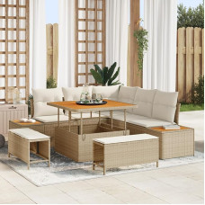 Rantry 8-teiliges Garten-Sofaset mit Kissen Beige Poly-Rattan Akazie Gartenlounge Model3362906