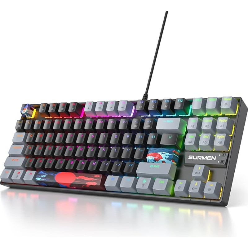 SbocKeeb TKL Gaming Keyboard 75 Percent, RGB Mechanical Keyboard Amerïka QWERTY, 87 Keys Wired Keyboard Backlight for PC Gamer 87 Dark