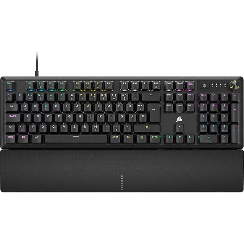 Corsair K70 CORE RGB Mechanical Gaming Keyboard with Wrist Rest - Lubricated MLX Red Linear Switches, SOCD, Sound Absorption, Media Control Wheel, iCUE Compatible, QWERTZ DE - Black