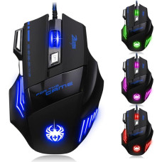 zelotes Wired Gaming Mouse, 7200 DPI, 7 Buttons, LED Lighting, Ergonomic Design for Games and Office, USB Optical Gamer Mouse with Cable for Laptop, PC, Mac, Black