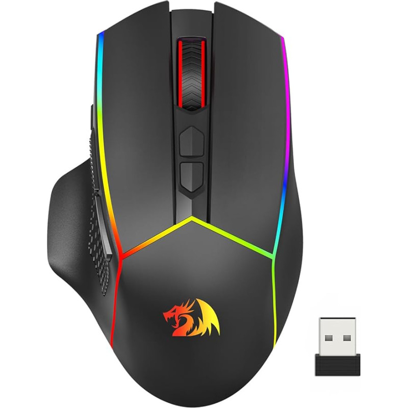 Redragon Wireless Gaming Mouse, Tri-Mode 2.4G/USB-C/Bluetooth Ergonomic Mouse Gaming, 8000 DPI, RGB Backlight, Fully Programmable, Rechargeable Wireless Computer Mouse for Laptop PC