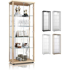 K-Möbel Glass Display Cabinet 2 Doors (176 x 67 x 33 cm) - Made in Germany - Standing Display Cabinet Beech with 4 Height-Adjustable Glass Shelves, Mirror and Lock - Standing Glass Display Cabinet