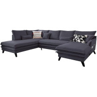 MIUFORM Corner Sofa U-Shape with Sleep Function and Bed Box, Charming Charlie, Living Load, Couch, Sofa Bed, Living Room, Guest Room, Wooden Feet, Boho Style (Anthracite, Left Orienting)