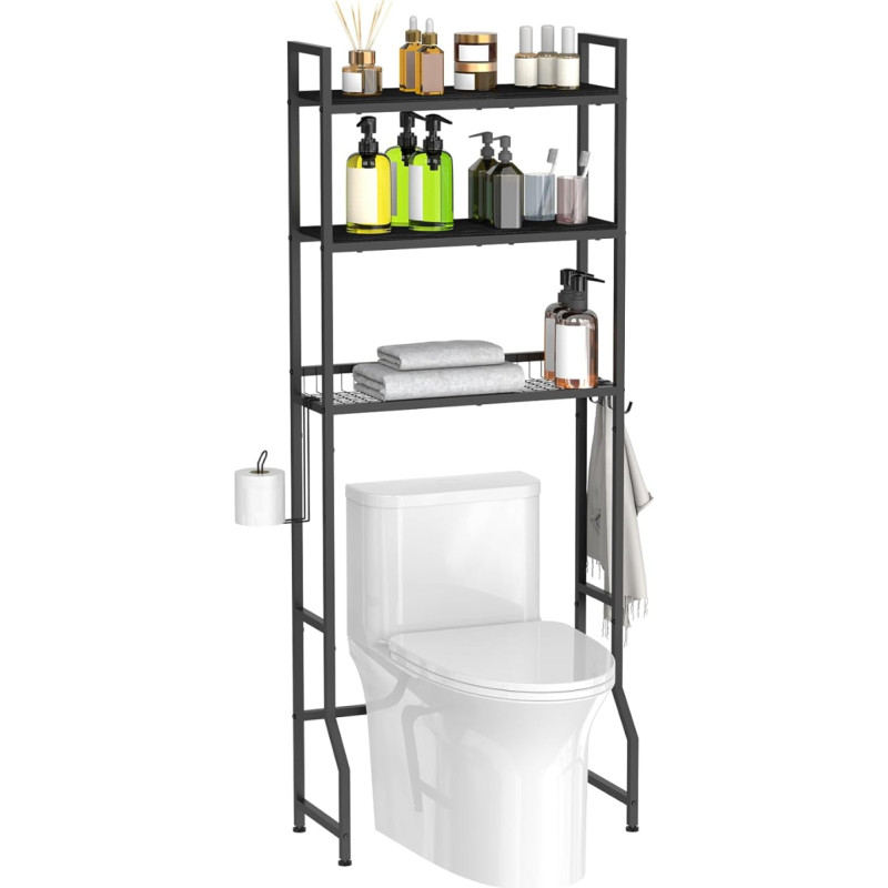 Washing Machine Shelf, Toilet Shelf, 3-Tier Bathroom Shelf, Storage Over the Toilet, Wooden Toilet Shelf, Toilet Cabinet, Freestanding, Tall Cabinet, Space-Saving Shelf Over the Toilet, 65 x 20 x