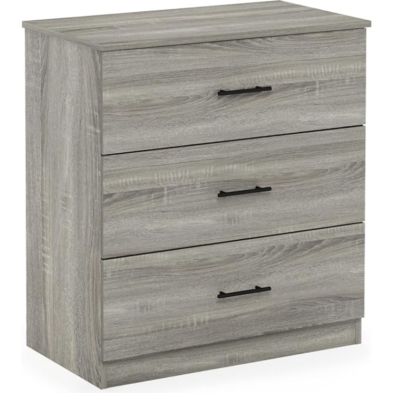 Furinno Tidur Simple Design Chest of Drawers with 3 Drawers and Handle, French Oak Grey