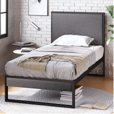 Zinus Christina 36 cm Padded Bed Frame Platform Bed, Headboard, Wooden Slatted Frame, Easy Assembly, for Adults, Children, Teenagers, 90 x 200 cm, Grey