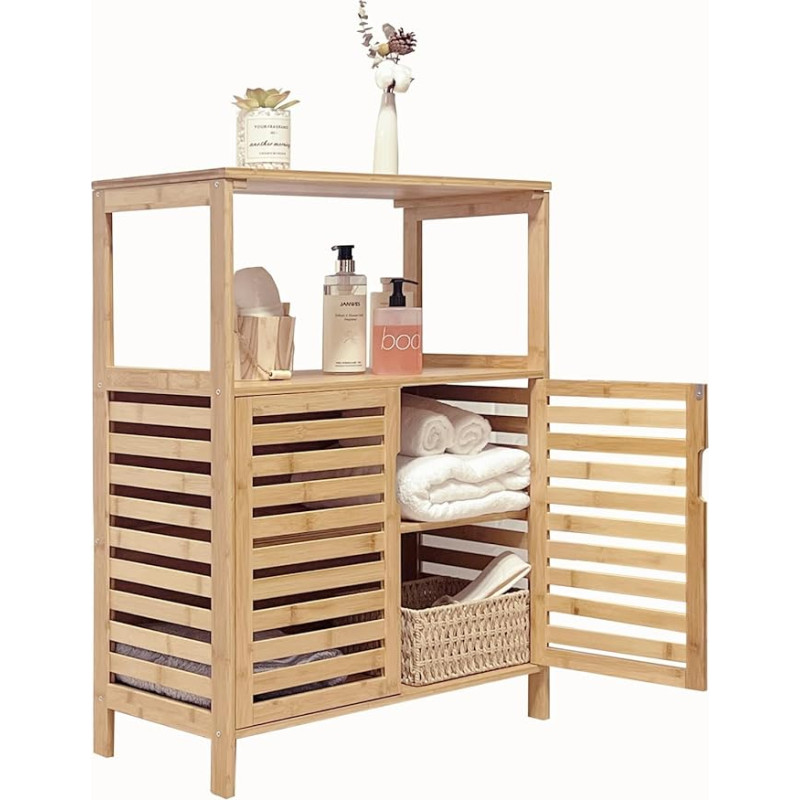 WAOHO Bamboo Bathroom Cabinets, Bathroom Shelf, Sideboard, Living Room, Sideboard, Bathroom Shelf, Standing Kitchen Cabinet, Bathroom Cabinet, Bathroom Shelf, Standing 65 x 87 x 33 cm