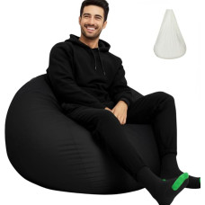 Tusrai Bean Bag Cover with Lining, Washable 3ft (No Filling) Velvet Luxury Microfiber Suede Bean Bag Cover for Adults Indoor (Black Cover and Lining Only, Large)