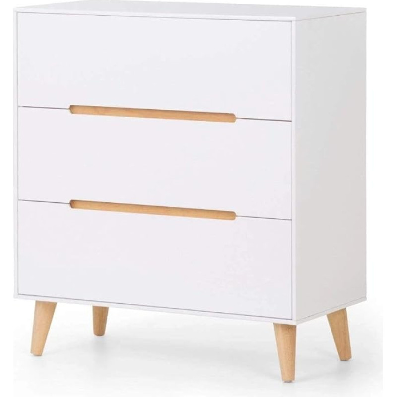 Julian Bowen Alicia 3 Drawer Wide Chest Scandinavian Modern Retro White & Oak