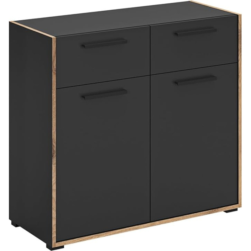 xonox.home - Bueno Chest of Drawers Approx. 95 x 86 x 37 cm in Body / Front Basalt Melamine and Nox Oak Nb. Cabinet Hallway Furniture Hallway Cabinet - Timeless and Practical