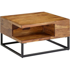 FineBuy Sheesham Coffee Table 60 x 60 x 34.5 cm Solid Wood/Metal Sofa Table Square Living Room Table with Storage Space Coffee Table Solid Small Table Side Table Living Room Modern Square