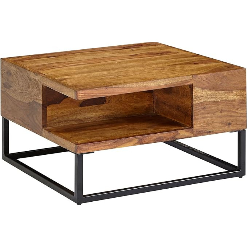FineBuy Sheesham Coffee Table 60 x 60 x 34.5 cm Solid Wood/Metal Sofa Table Square Living Room Table with Storage Space Coffee Table Solid Small Table Side Table Living Room Modern Square