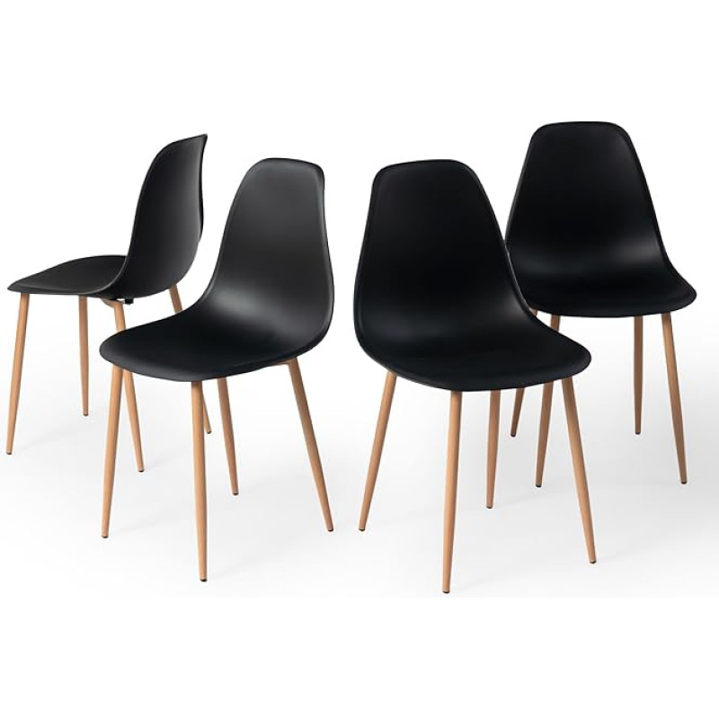 FurnitureR Set of 4 Scandinavian Dining Chair Set, PP Material Cushion + Oak Metal Legs, Waterproof and Easy to Clean, Suitable for Dining Room, Living Room, Kitchen, Black