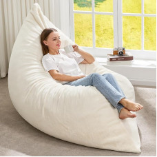 Hobestluk 3-in-1 Bean Bag Chair, Giant Bean Bag Chairs for Adults with Plush Faux Fur Cover, Convertible Bean Bag, Floor Cushion with Machine Washable Cover for Living Room (Plush White)