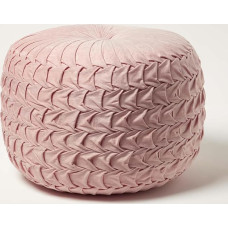 Homescapes Grace Pleated Stool, Plaited Dusky Pink, 50 x 35 cm, Velvet Pouf Pink, Round Pouf with Bean Bag Filling