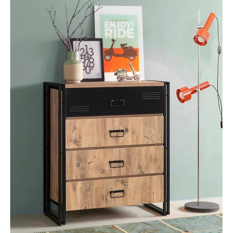 Dmora Alphirk Chest of Drawers, Multi-Purpose Chest of Drawers, Bedroom Chest of Drawers, 90 x 40 x 100 cm, Oak and Black