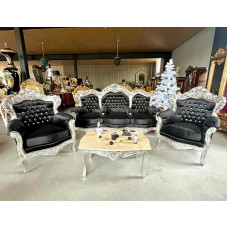 Sofa Set French Louis Style in Black Velvet Retro Baroque Rococo Style Couch Set in Black Velvet Silver Frame for Home Decor for Hotel Lobby Decor