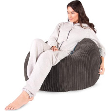 Lounge Pug Large Bean Bag in Cord with Supreme-X Premium Filling, 80 x 80 x 80 cm, Graphite