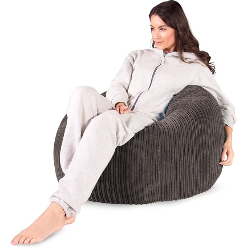 Lounge Pug Large Bean Bag in Cord with Supreme-X Premium Filling, 80 x 80 x 80 cm, Graphite