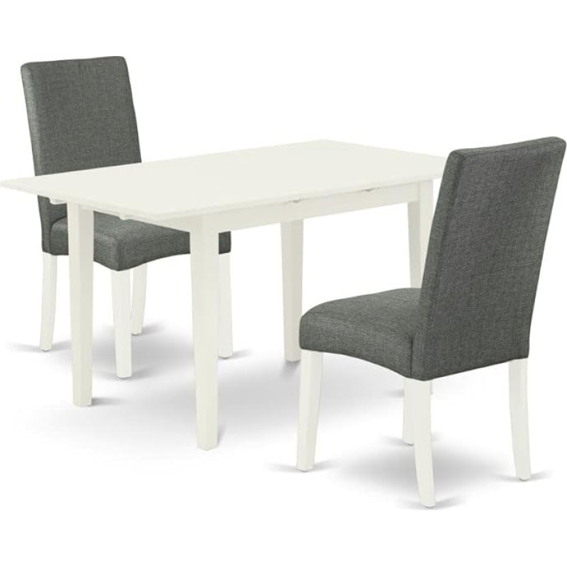 East West Furniture NODR3-LWH-07 3-Piece Kitchen Table and Chairs Set Includes Butterfly Leaf Rectangle Dining Table and 2 Grey Parsons Linen Fabric Chairs 32