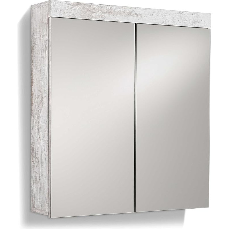 Furnline Cancun Shabby Chic Canyon Pine Vintage Bathroom Furniture Mirror Cabinet, White