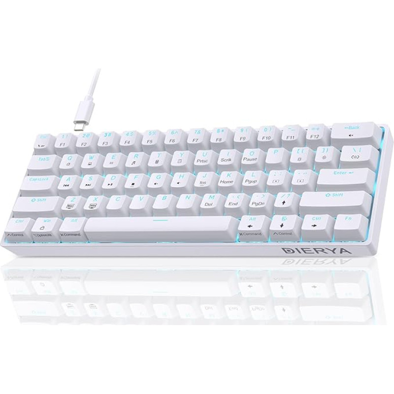 Dierya DK61se Gaming Keyboard, 60% Percent Mechanical Keyboard with Red Linear Switch, Ultra Compact Mini 61 Keys Anti-Ghosting, Type C Data Cable, US Layout for PC, Windows, Gamer Typist, White