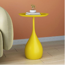 TONG TONG Round Side Table, Coffee Table, Round, Small Table, Living Room Table, Bedside Table, Sofa Table for Bedroom for Couch, Bedside Table (Yellow Yellow)