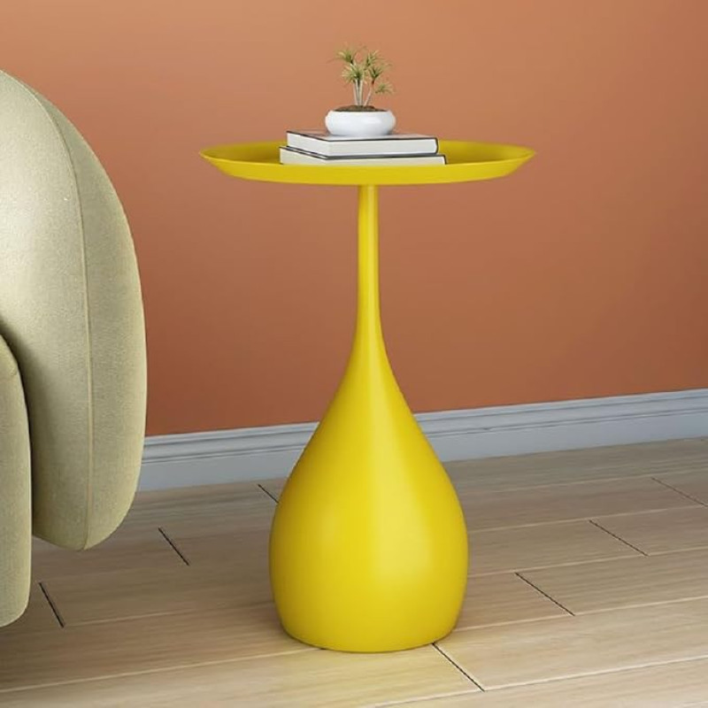 TONG TONG Round Side Table, Coffee Table, Round, Small Table, Living Room Table, Bedside Table, Sofa Table for Bedroom for Couch, Bedside Table (Yellow Yellow)