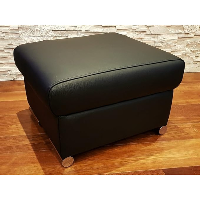 Quattro Meble Black Real Leather Stool Cowhide Seat Cube 60 x 55 cm