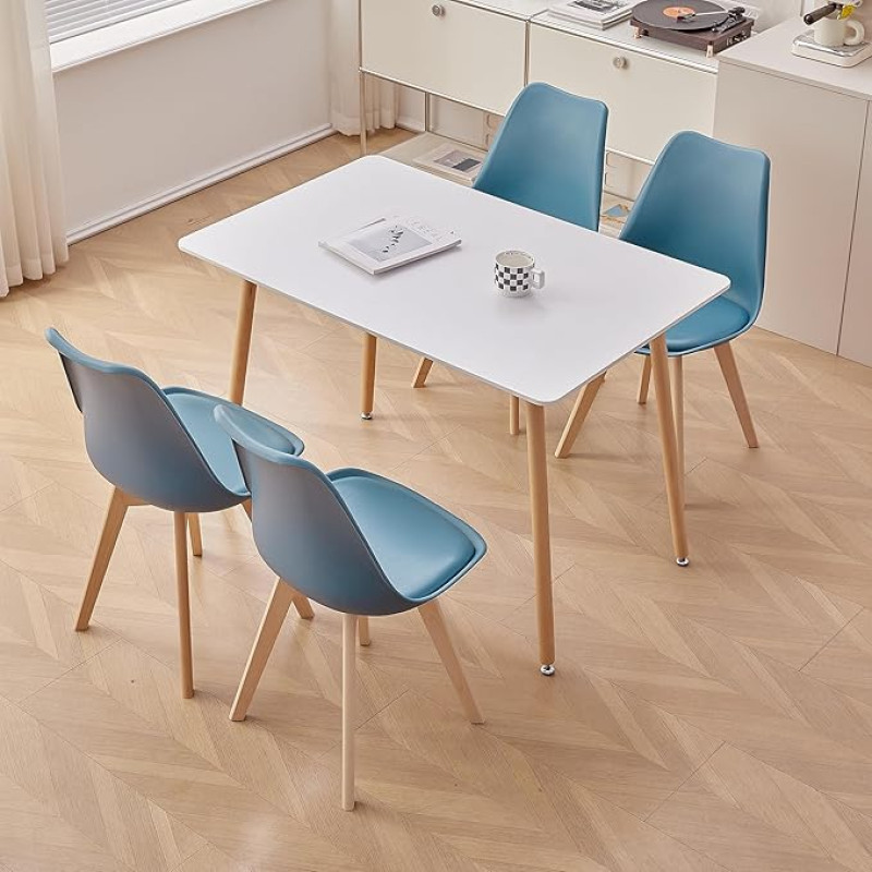 HJhomeheart Round Dining Table with 4 Dining Chairs for Dining Room Kitchen Living Room Dining Table Black and Grey Chairs