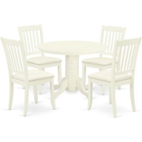 East West Furniture SHDA5-WHI-C 5 Piece Modern Dining Table Set Including Round Kitchen Table with Base and 4 Linen Fabric Chairs 42.5