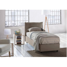 Talamo Italia - Carolina single bed, container bed with fabric covering, 100% made in Italy, front opening, includes mattress cm 80 x 190, turtle dove